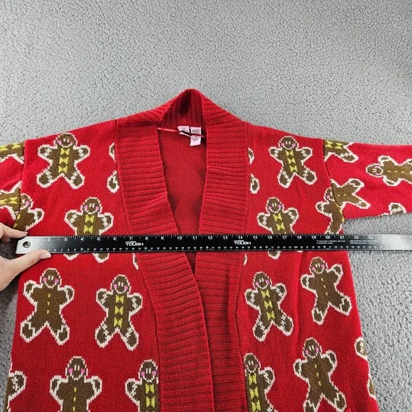 Love On a Hanger Christmas Cardigan Womens Medium Red Gingerbread Man Holiday - Picture 7 of 13